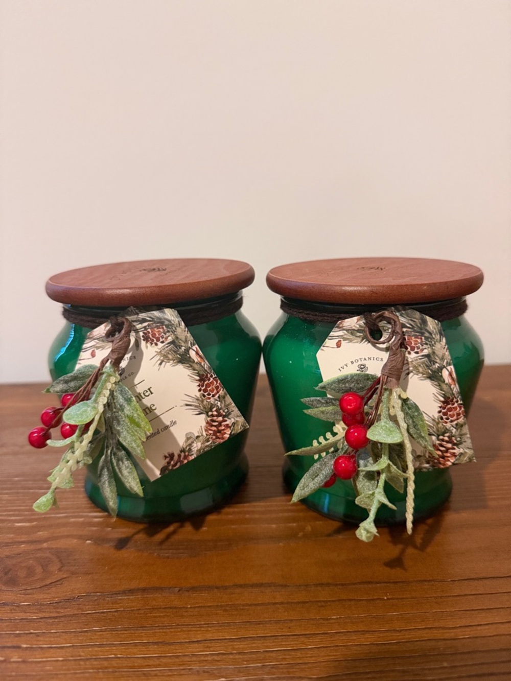 Ivy Botanics Winter Pine Holiday Decorative Jar Candle Pair